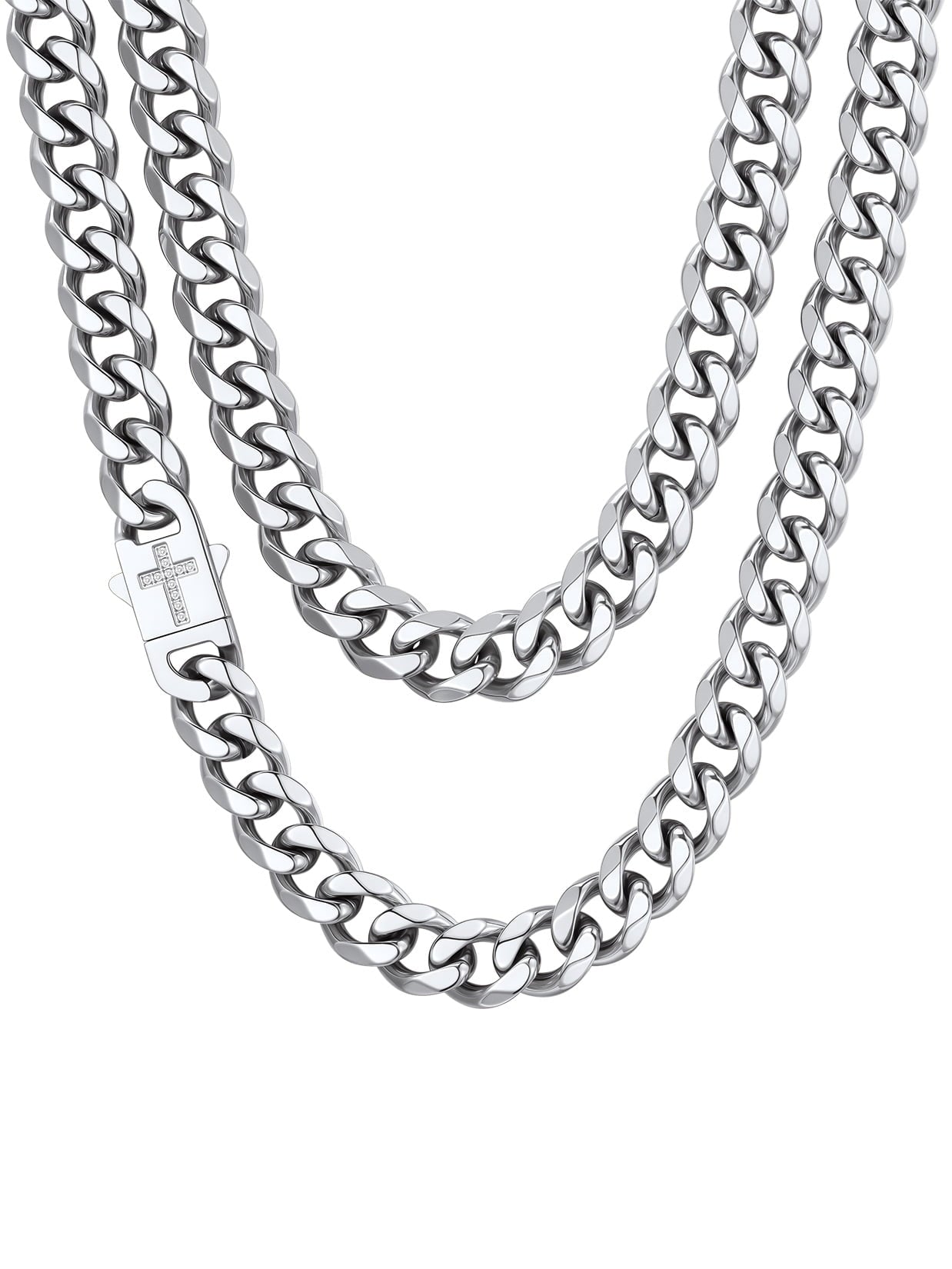 ChainsPro Men Necklaces Zircon Cross Clasp Curb Cuban Chain Stainless Steel Chain Fathers Day Necklace Gift for Men Dad Son