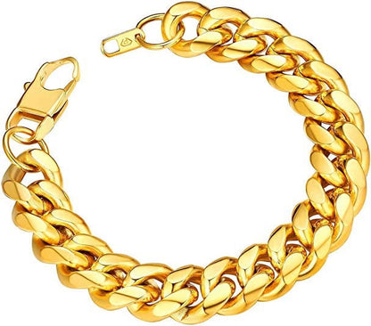 ChainsPro Black Stainless Steel Bracelet Mens Bracelet Chunky Thick Curb Link Chain Bangle 19cm Black