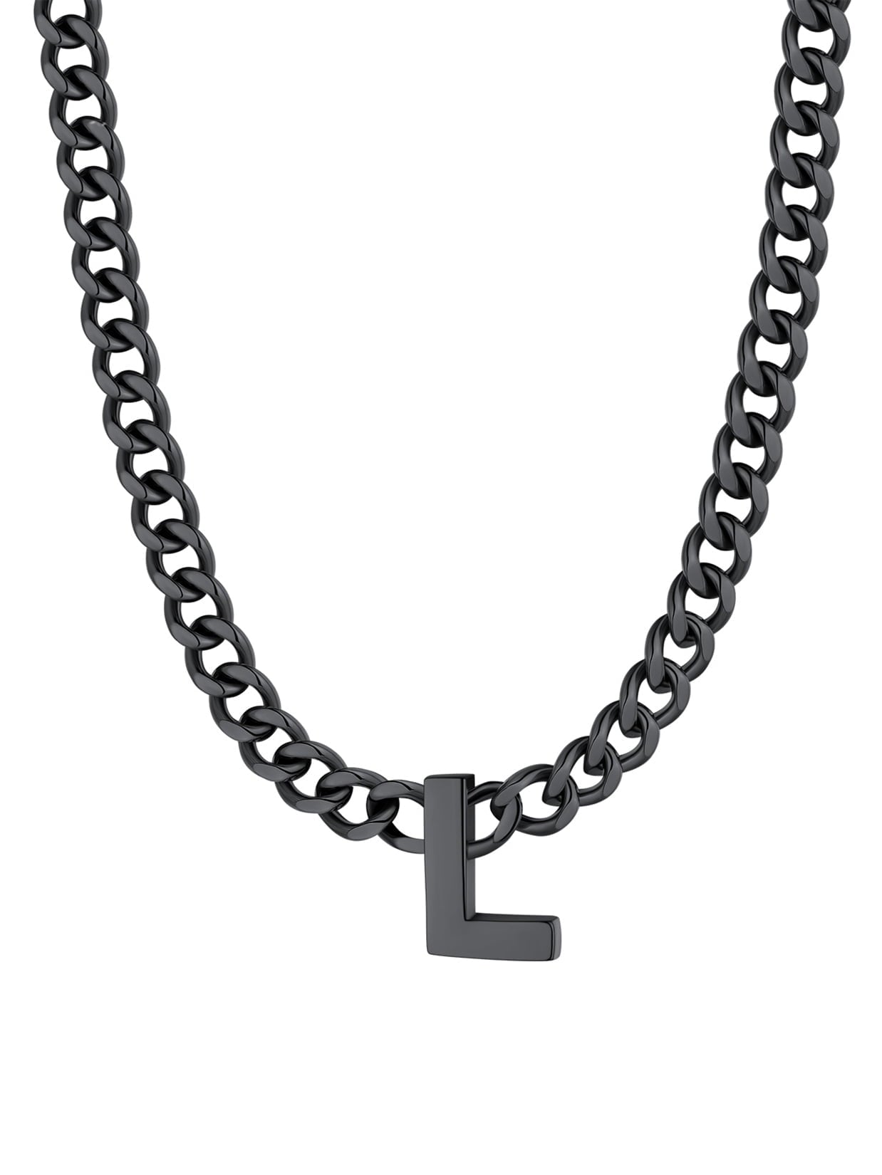 ChainsPro Men A-Z Letter Necklace 7mm Cuban Link Chain Necklace Stainless Steel/Gold Plated/Black
