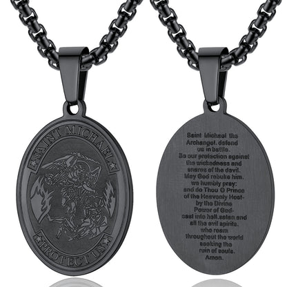 ChainsPro Men Necklace Saint Michael Pendant Full Prayer 316L Stainless Steel Medallion