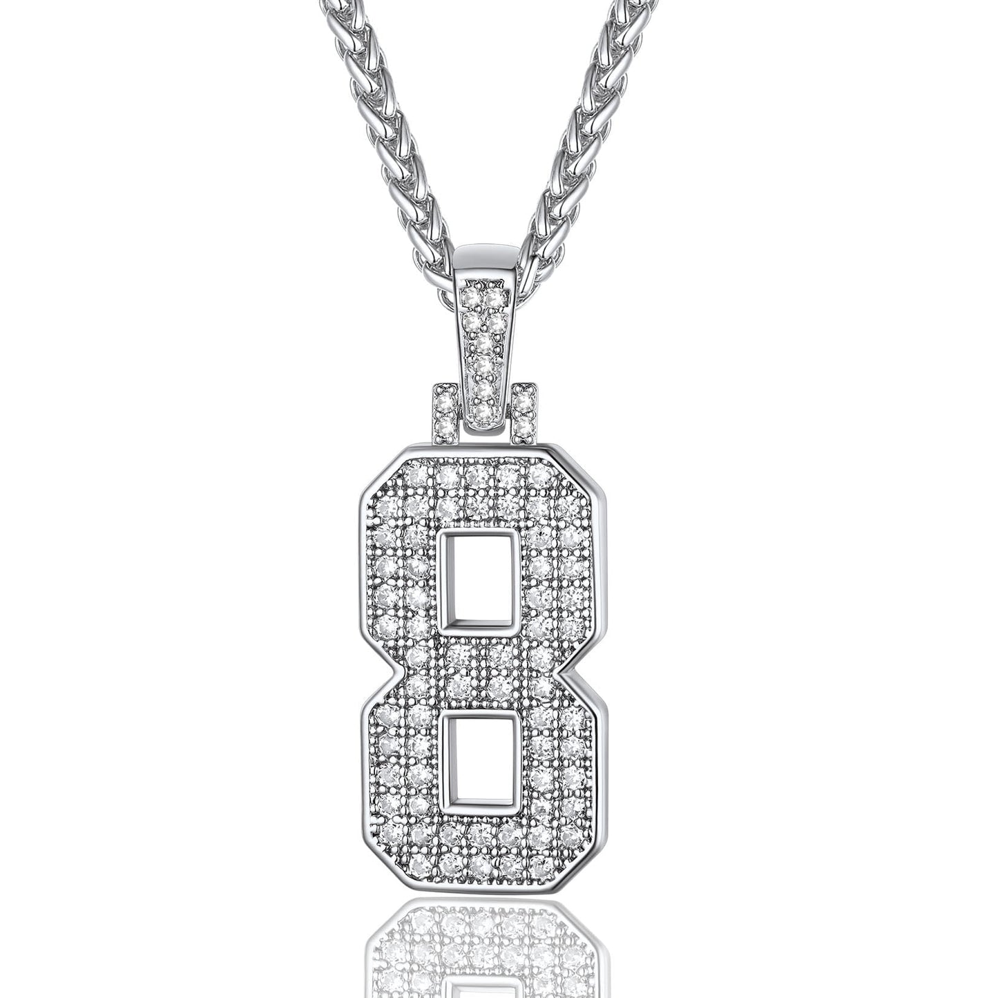 ChainsPro Men Cubic Zirconia 0-9 Number Pendant Lucky Jewelry Necklace Silver Color