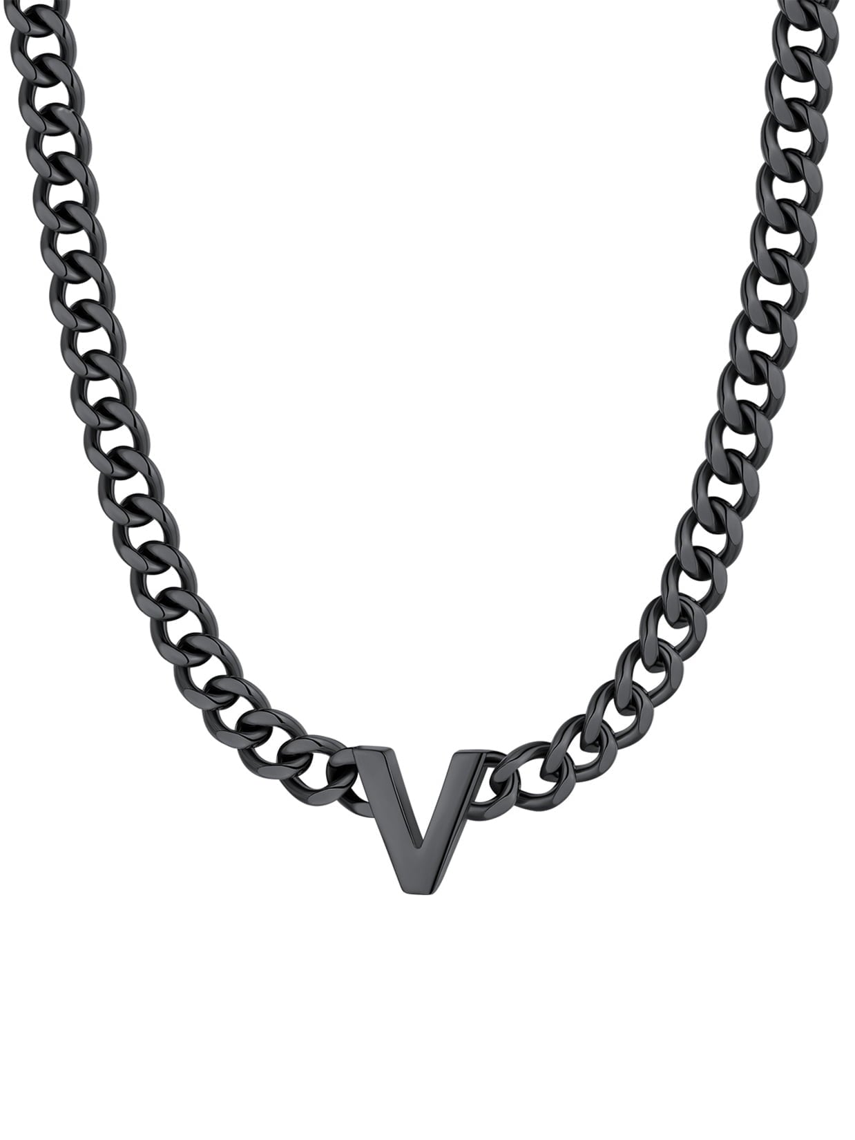 ChainsPro Men A-Z Letter Necklace 7mm Cuban Link Chain Necklace Stainless Steel/Gold Plated/Black