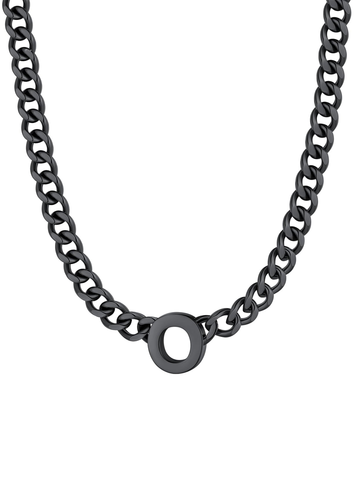 ChainsPro Men A-Z Letter Necklace 7mm Cuban Link Chain Necklace Stainless Steel/Gold Plated/Black