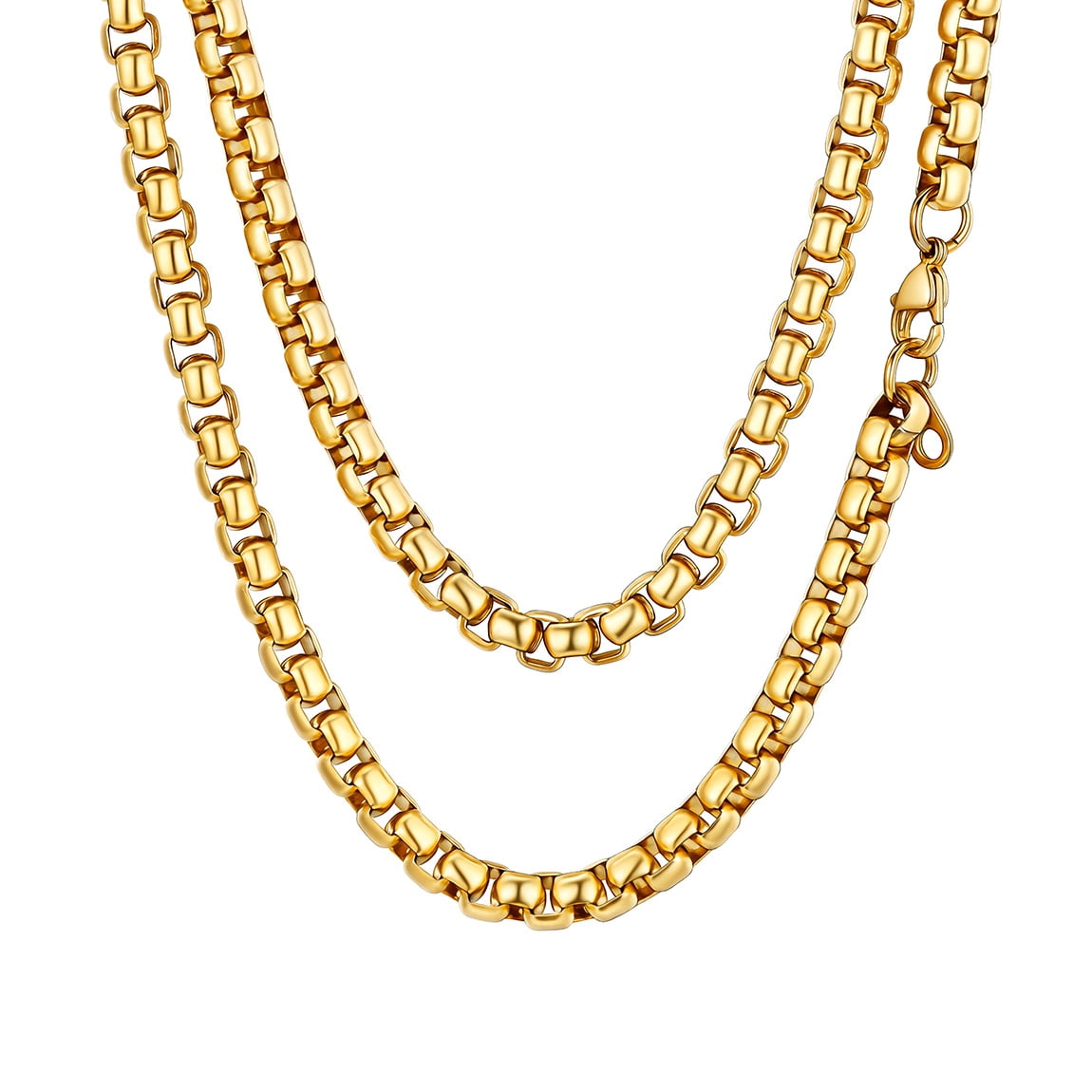 ChainsPro 3mm Men Necklace Box Chain 14K Gold Plated Stainless Steel Chain Necklace for Men Women