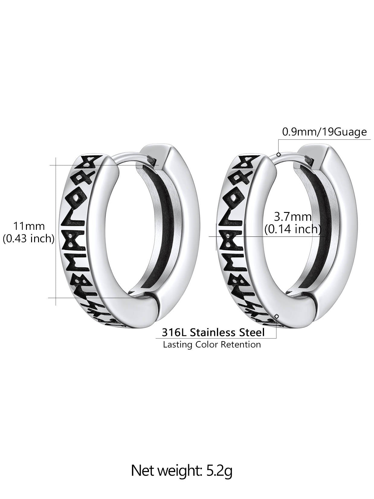 ChainsProMax Norse Viking Runes Hoop Earrings for Men Stainless Steel Huggie Hoop Earring Norse Mythology Jewelry Gifts