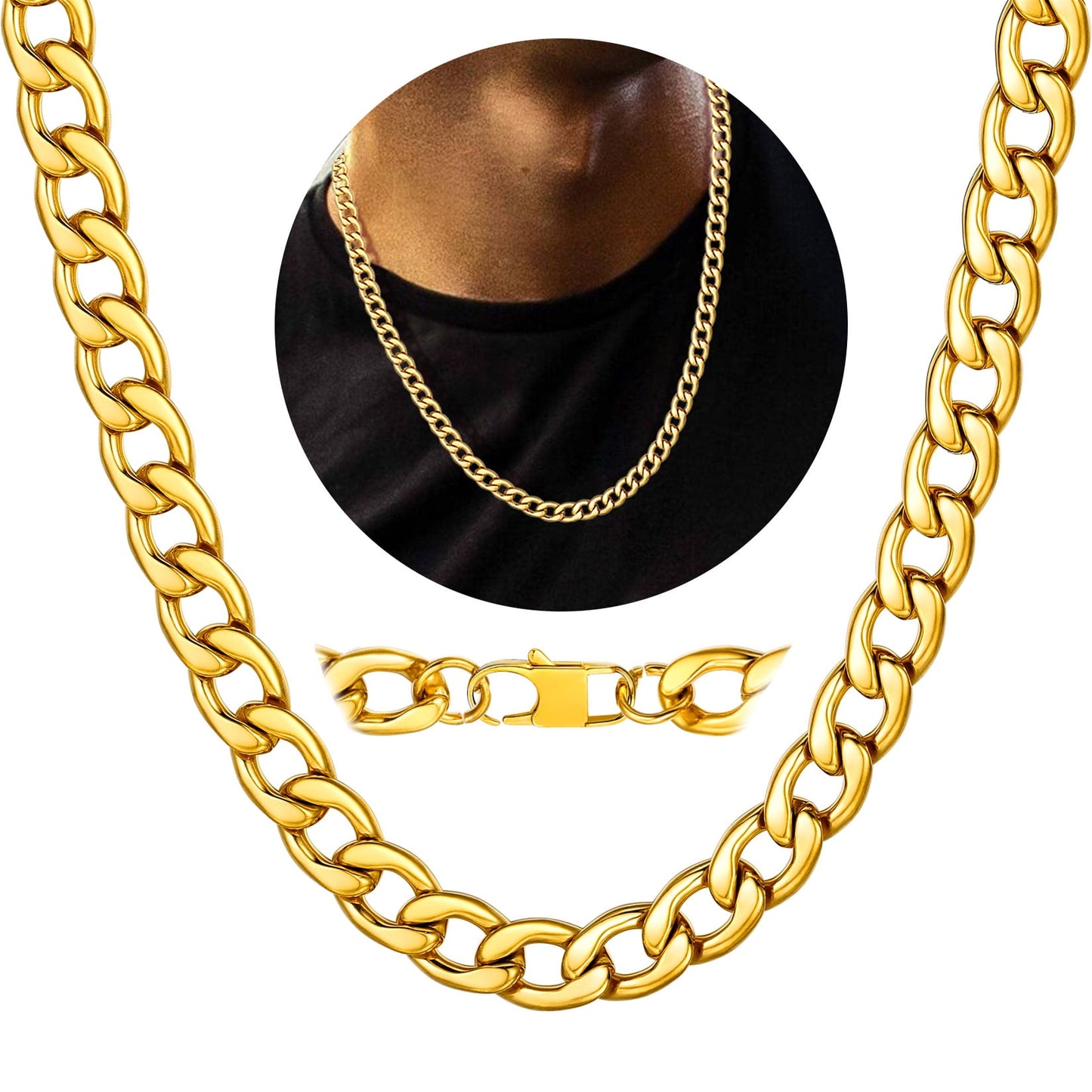 ChainsPro 5mm Men Chain Silver Tone Stainless Steel Curb Cuban Link Necklace Gift