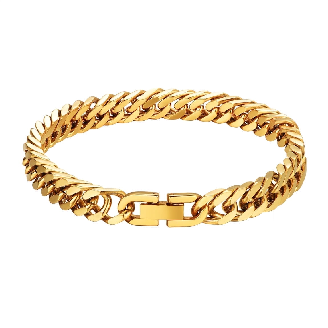 ChainsPro Men Chain Link Bracelet 8/12mm Width 19/21/23cm 316L Stainless Steel/18K Gold Plated/Black