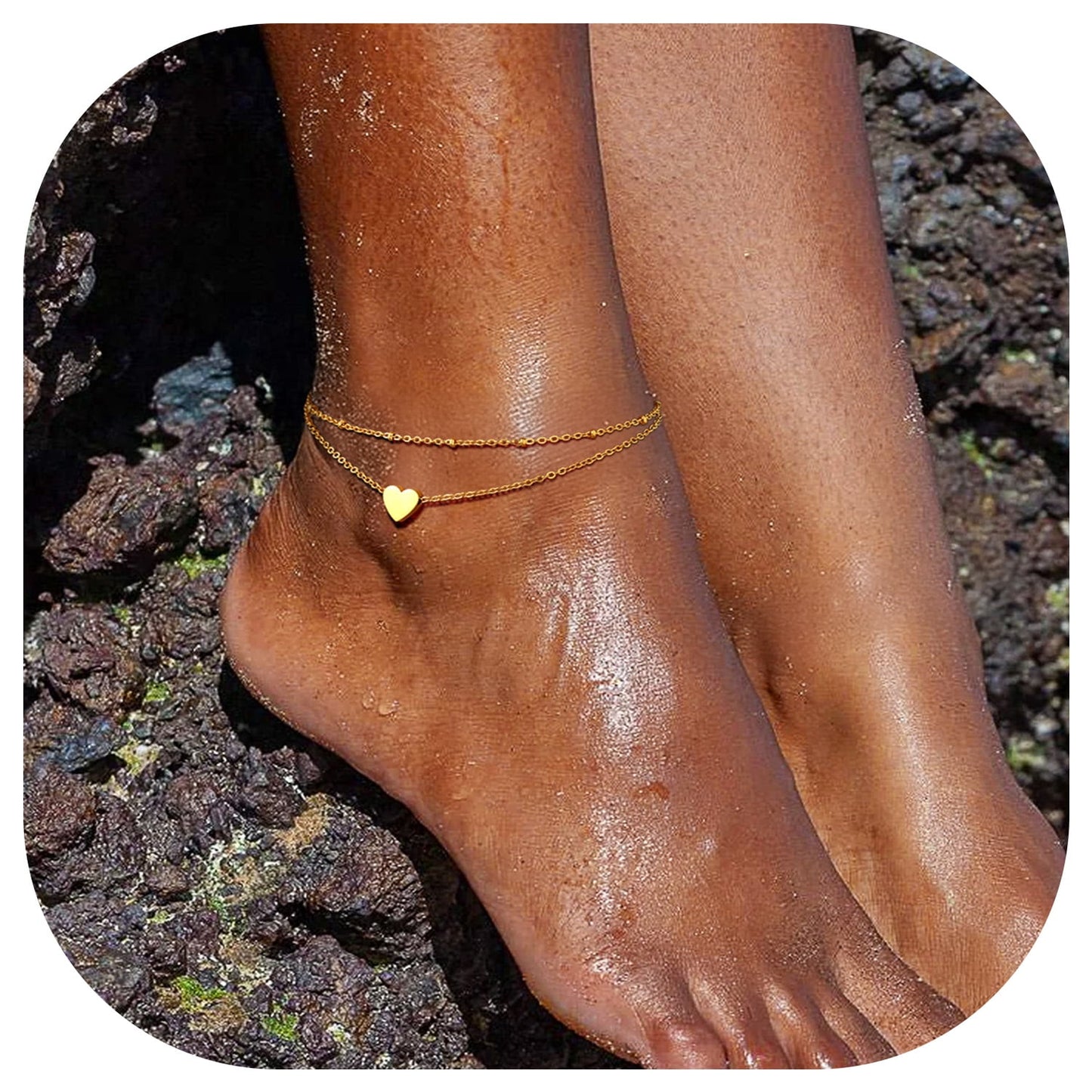 ChainsPro Ankle Bracelets for Women Layered Heart Charm Anklets Foot Chain Summer Boho Beach Gift