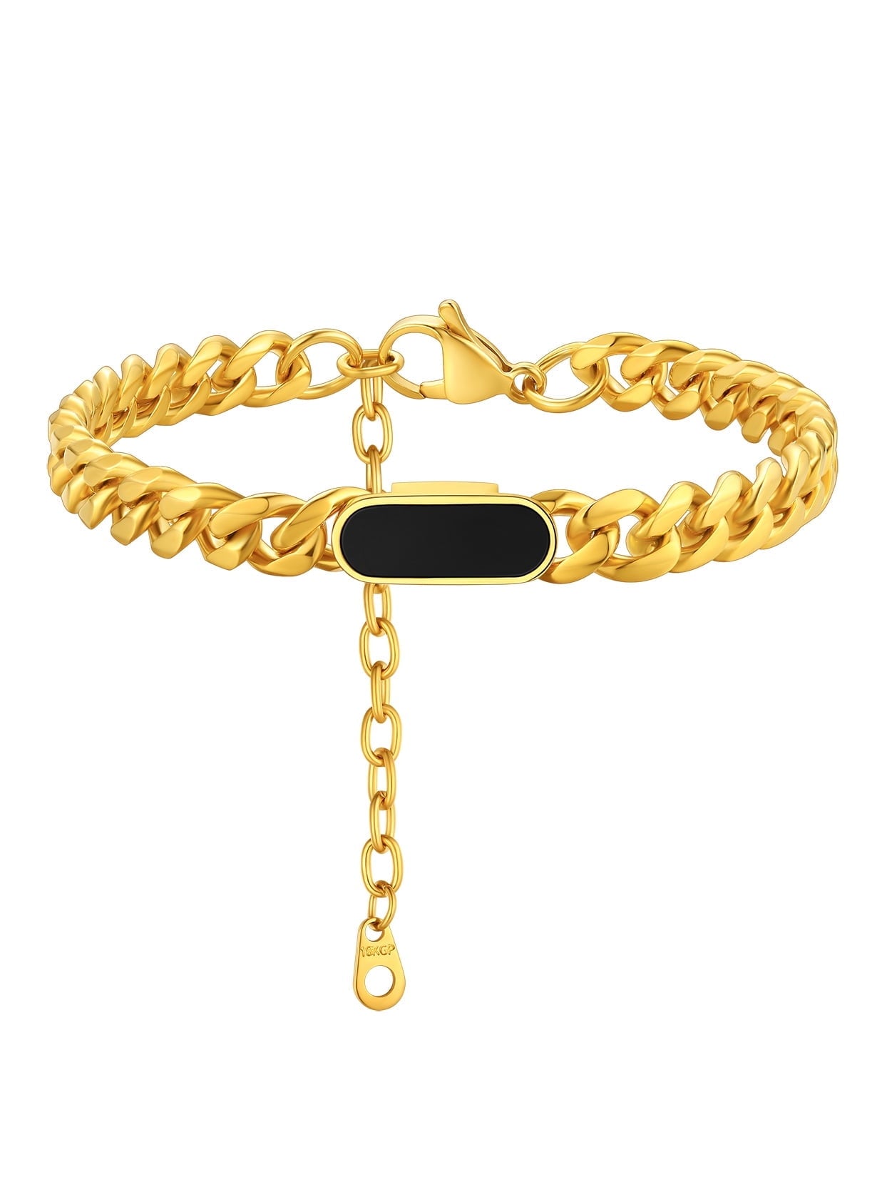 ChainsPro 7mm Stainless Steel Black Onyx Cuban Link Chain Bracelet for Men Women Steel/Gold Plated/Black
