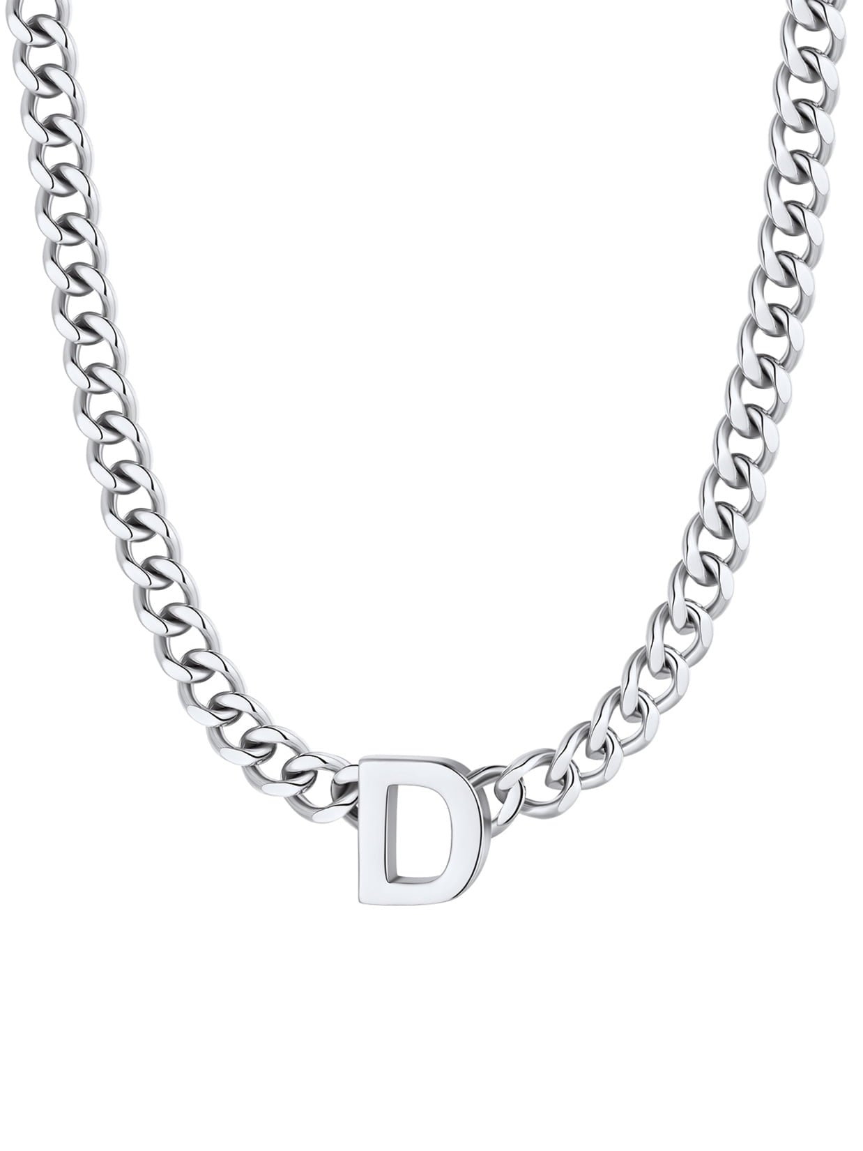 ChainsPro Men A-Z Letter Necklace 7mm Cuban Link Chain Necklace Stainless Steel/Gold Plated/Black