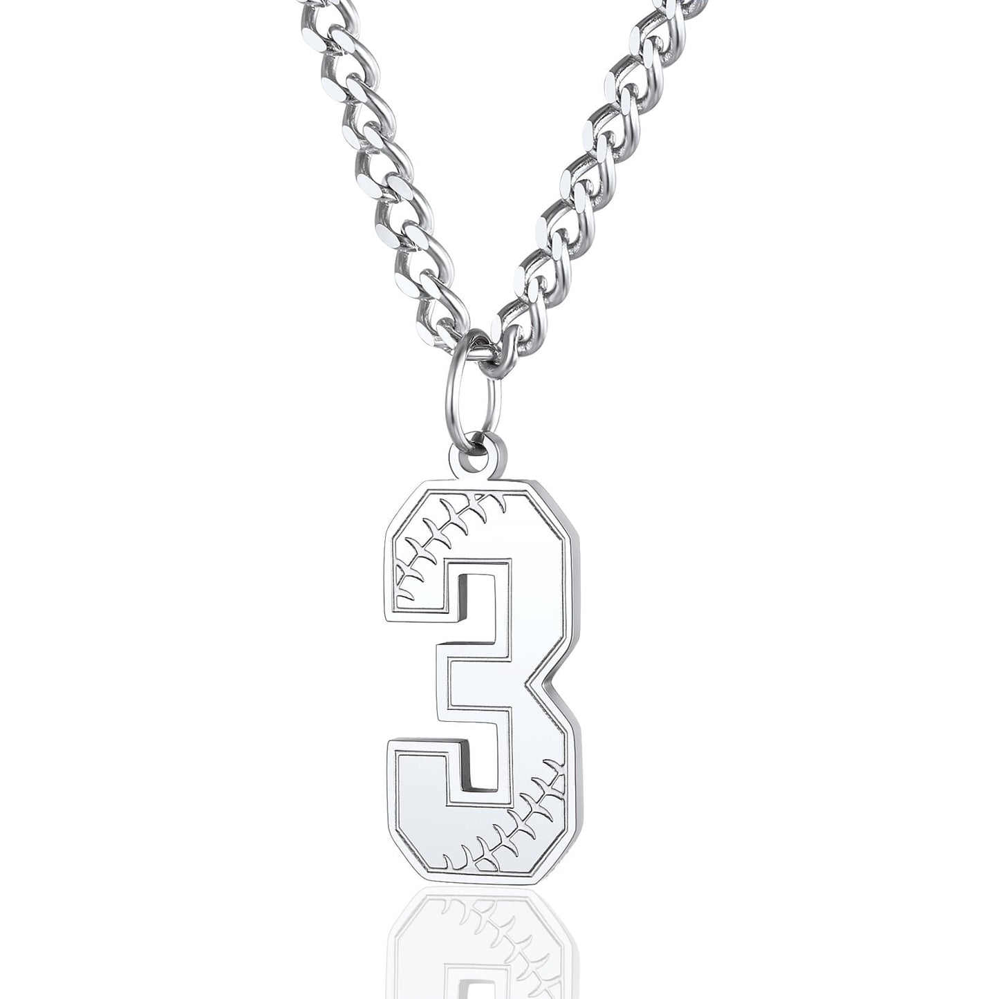 ChainsPro Men Lucky Number Necklace with 3mm Cuban Chain Personalized Sports Jewelry Stainless Steel/Gold Plated