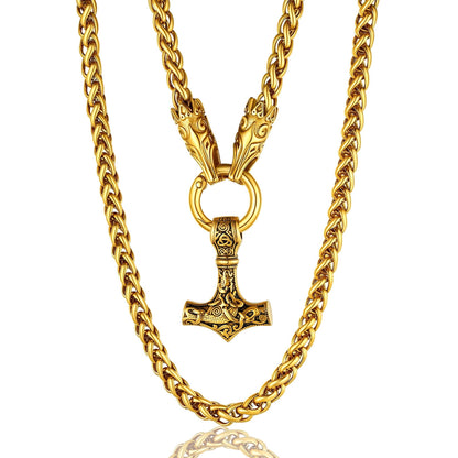 ChainsPro Men Chunky Viking Mjolnir Necklace with 28inches Chain Stainless Steel Norse Viking Jewelry