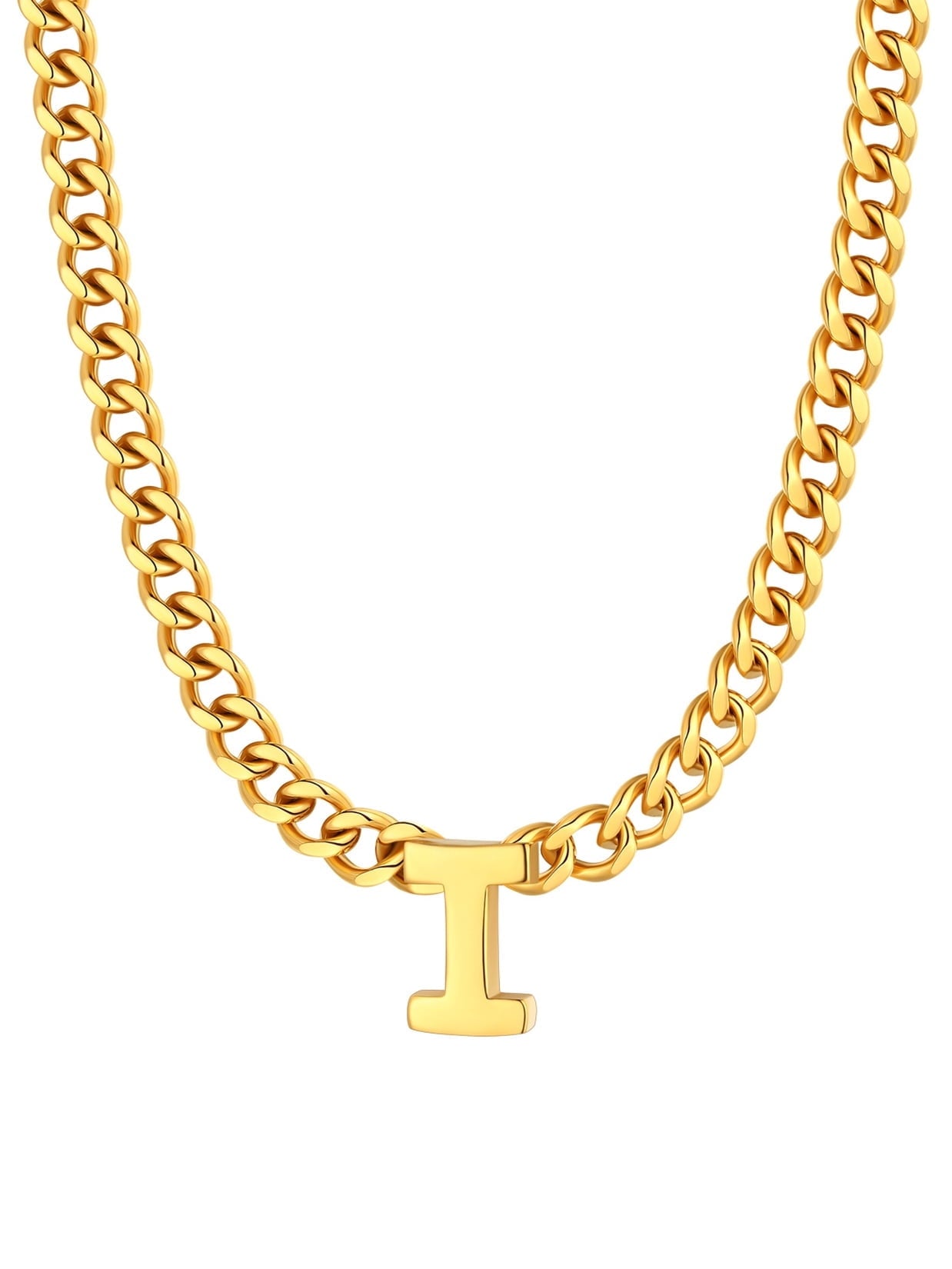 ChainsPro Men A-Z Letter Necklace 7mm Cuban Link Chain Necklace Stainless Steel/Gold Plated/Black