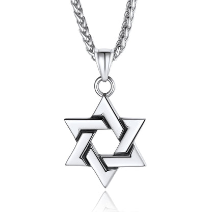 ChainsPro Black Jewish Necklace Stainless Steel Chain Star of David Pendant