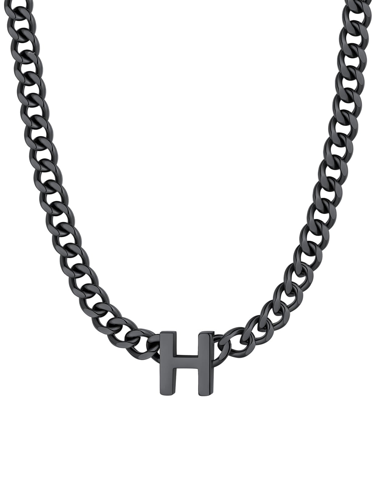 ChainsPro Men A-Z Letter Necklace 7mm Cuban Link Chain Necklace Stainless Steel/Gold Plated/Black