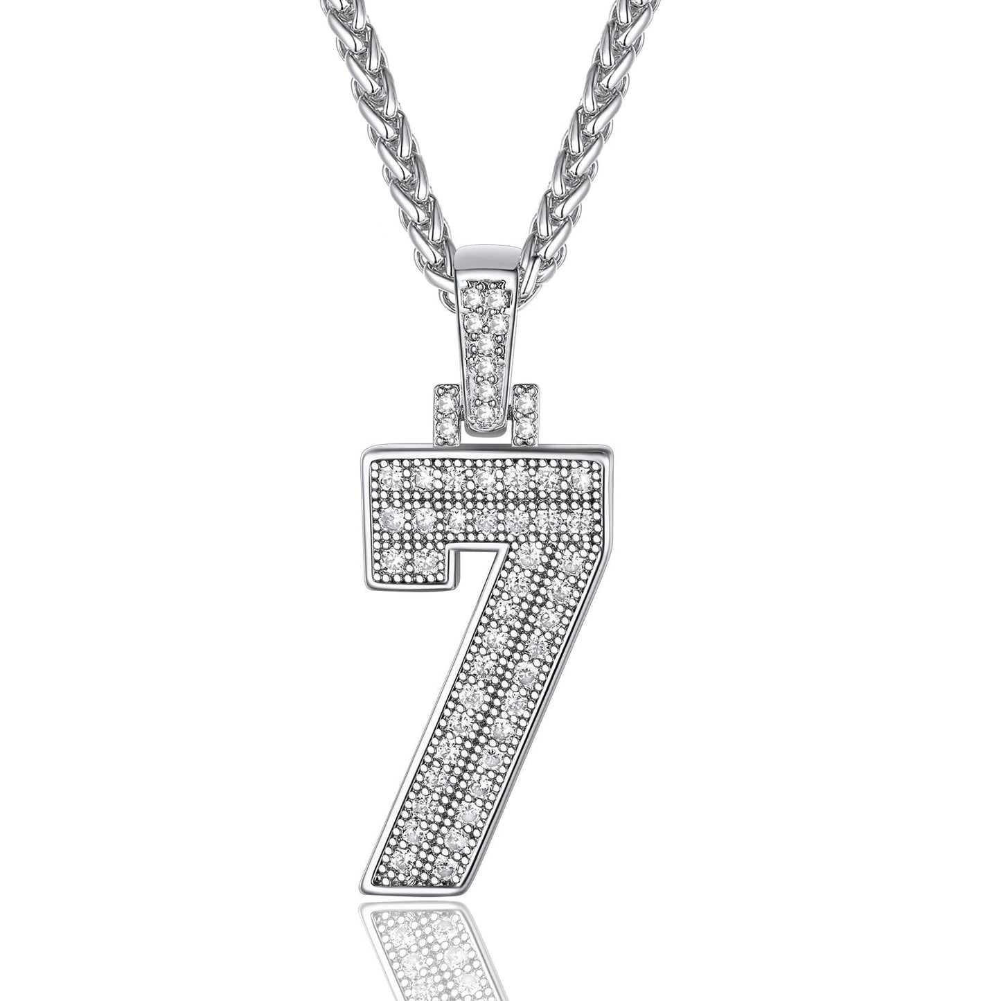 ChainsPro Men Cubic Zirconia 0-9 Number Pendant Lucky Jewelry Necklace Silver Color
