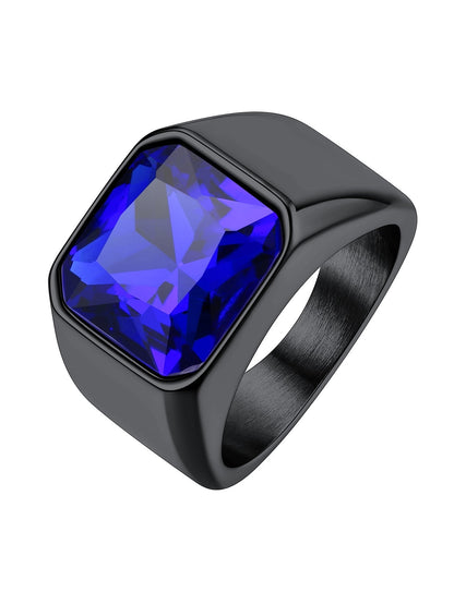 ChainsPro Bright Stone Vibrant Square Signet Rings for Men Stainless Steel/Gold Plated/Black