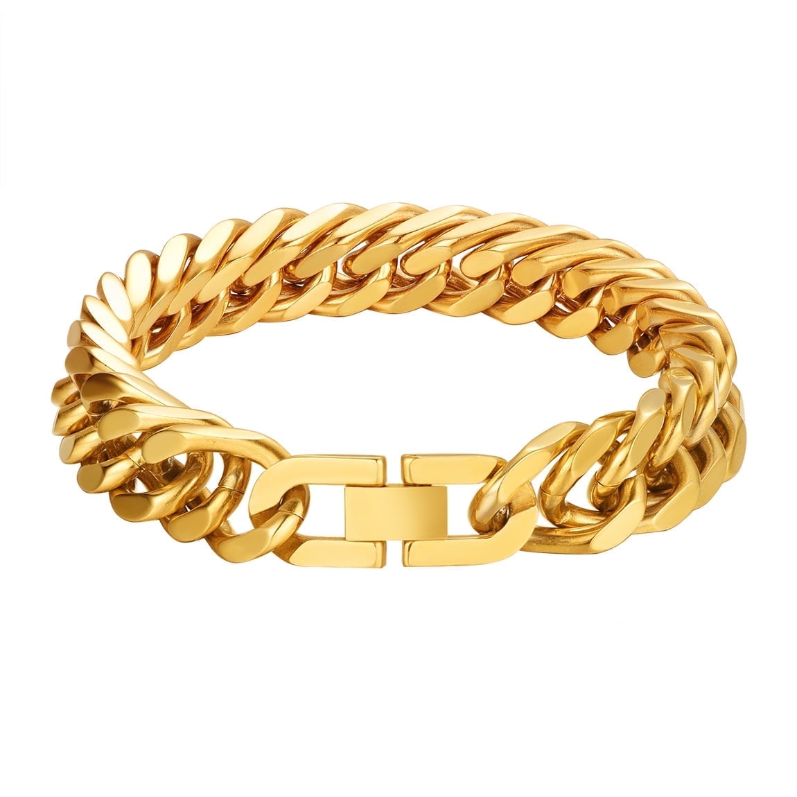 ChainsPro Men Chain Link Bracelet 8/12mm Width 19/21/23cm 316L Stainless Steel/18K Gold Plated/Black