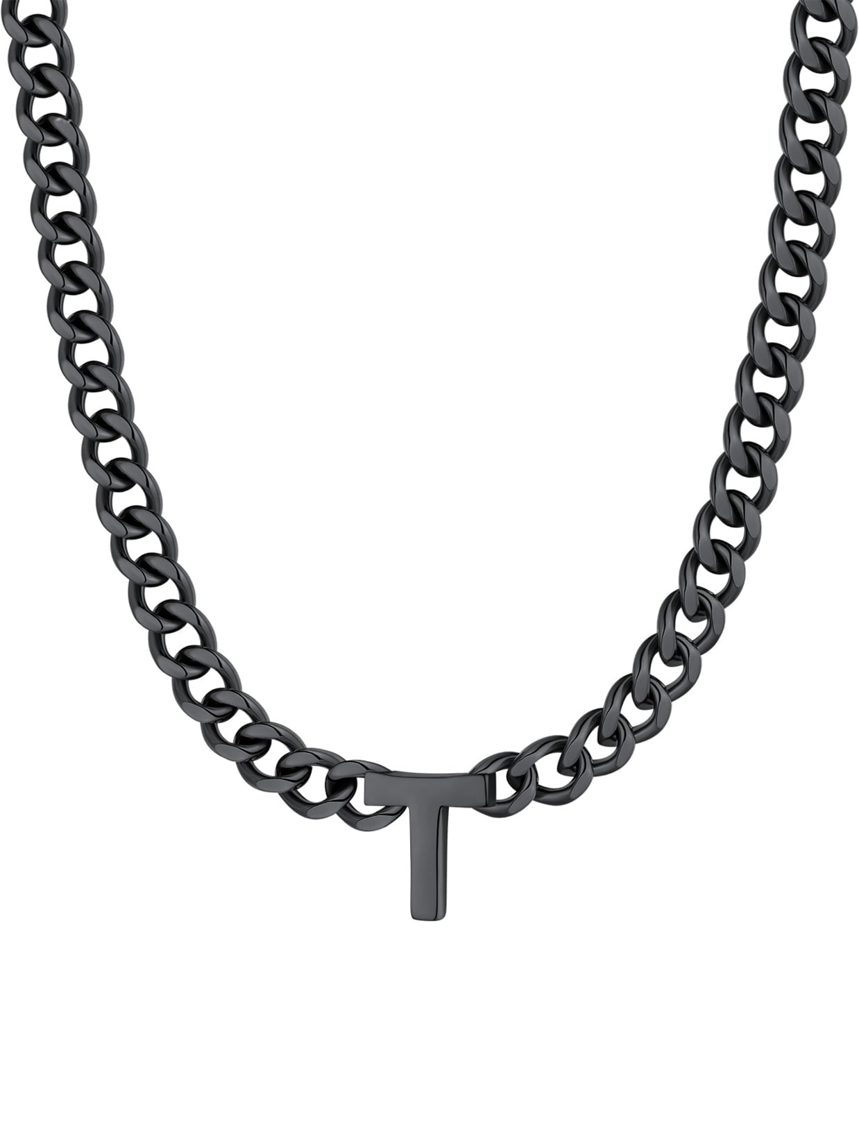 ChainsPro Men A-Z Letter Necklace 7mm Cuban Link Chain Necklace Stainless Steel/Gold Plated/Black
