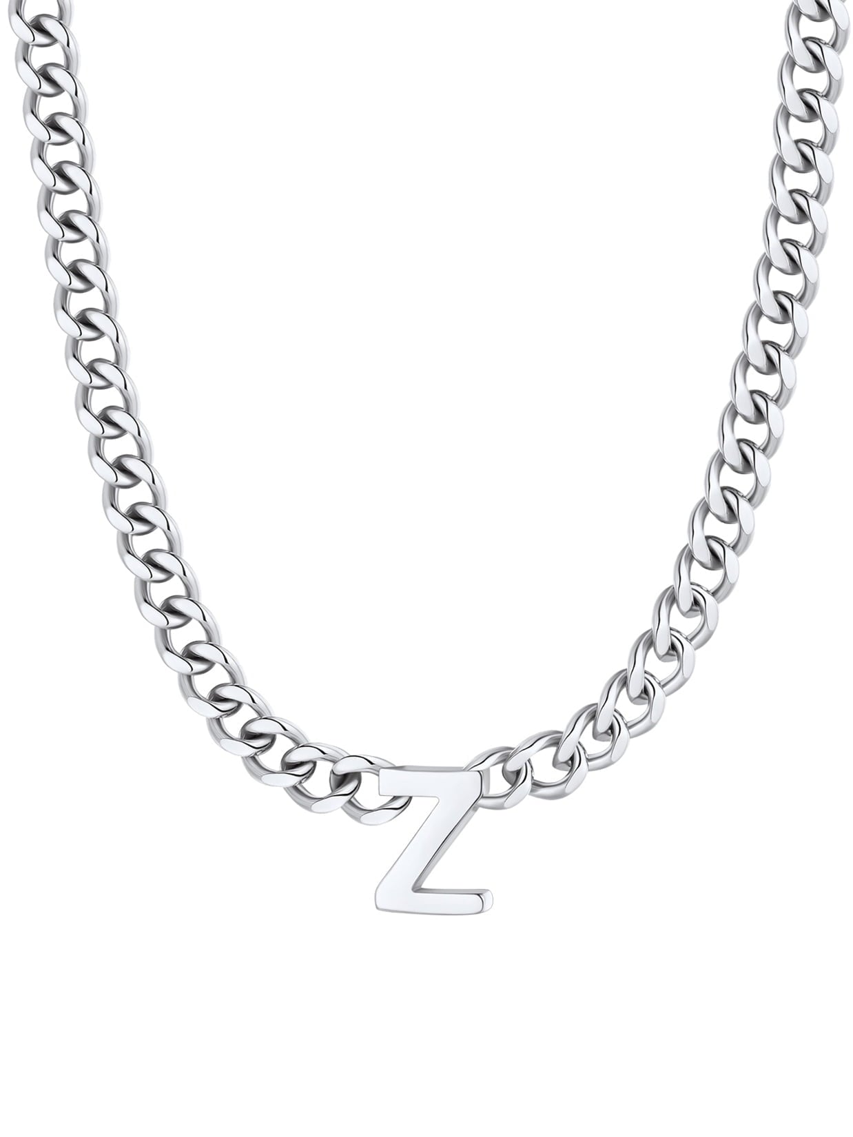 ChainsPro Men A-Z Letter Necklace 7mm Cuban Link Chain Necklace Stainless Steel/Gold Plated/Black