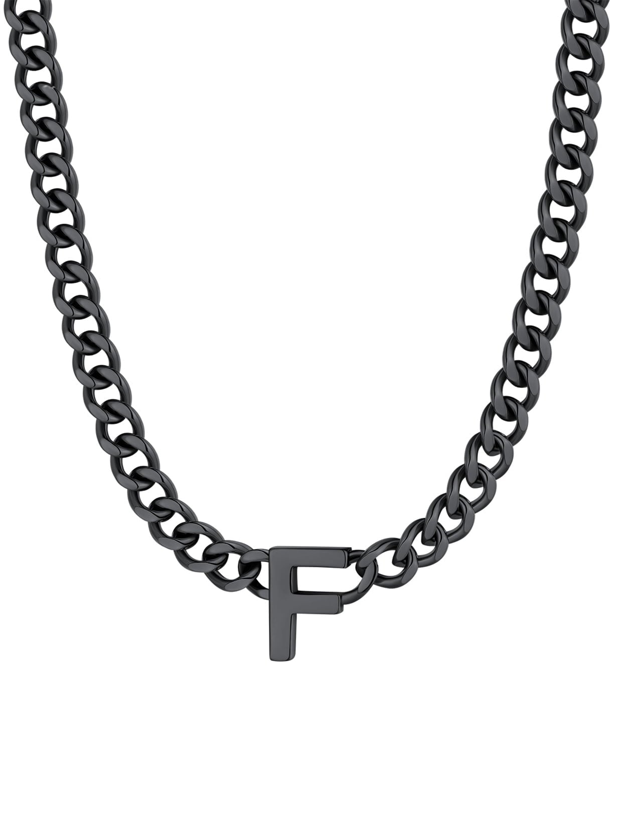 ChainsPro Men A-Z Letter Necklace 7mm Cuban Link Chain Necklace Stainless Steel/Gold Plated/Black