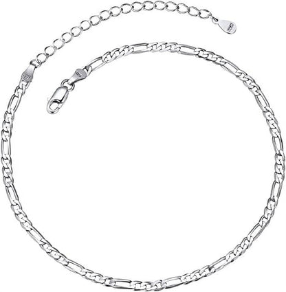 ChainsPro Anklet Chain for Women Men 925 sterling Silver Figaro Foot Bracelet Strong with Good Clasp
