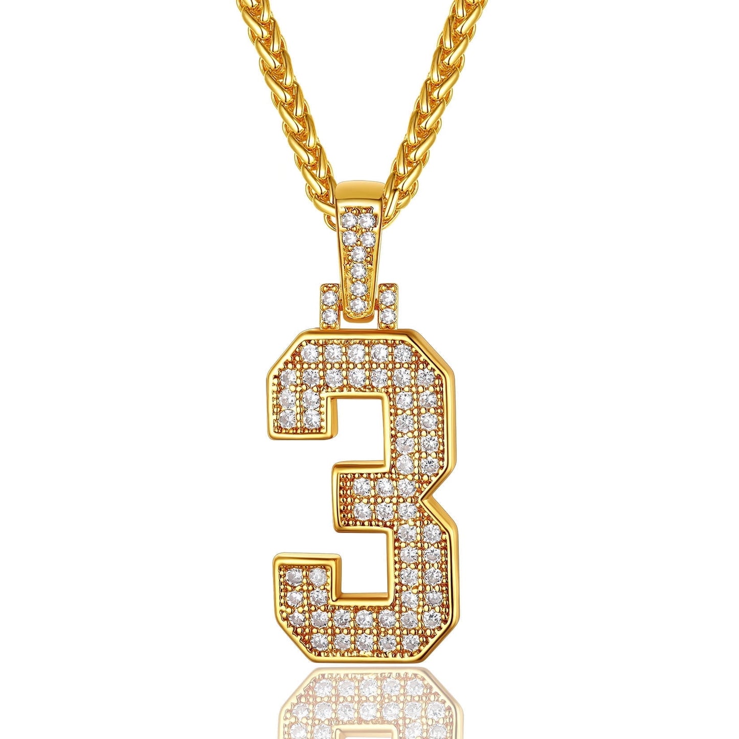 ChainsPro Men Cubic Zirconia 0-9 Number Pendant Lucky Jewelry Necklace Silver Color