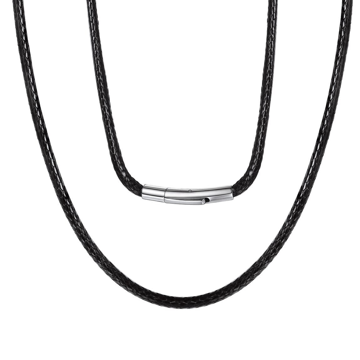 ChainsPro Men Black Wax Cord Leather Cord Rope Chain Stainless Steel Clasp Necklace Rope 18 inch