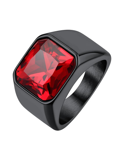 ChainsPro Bright Stone Vibrant Square Signet Rings for Men Stainless Steel/Gold Plated/Black
