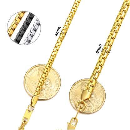 ChainsProMax Gold Flat Box Chain for Men Necklace Stainless Steel 18inch 6mm Hip Hop Jewelry