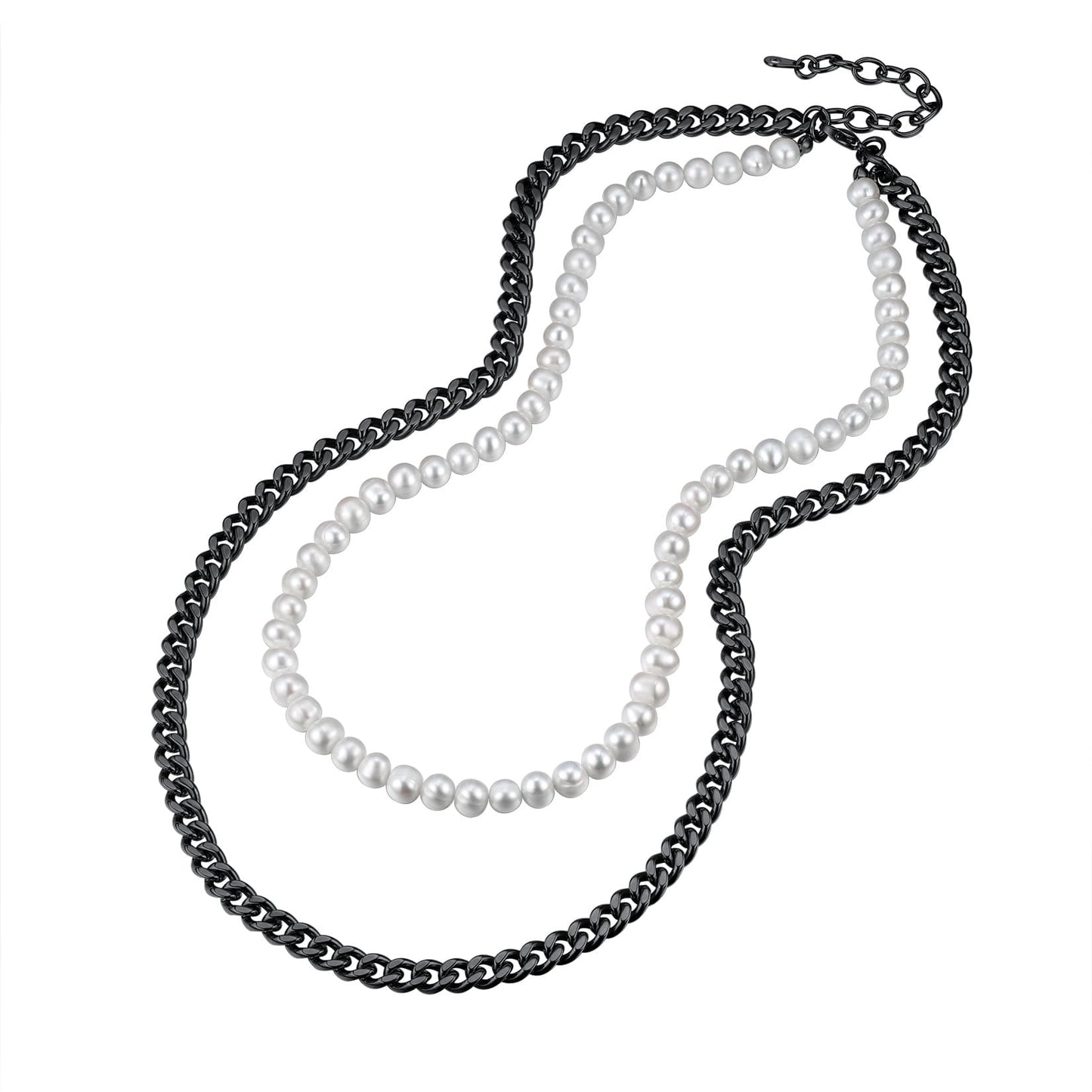 ChainsPro Men Women Dainty Choker Cuban Chain with Pearl Adjustable Stainless Steel/Gold Plated/Black