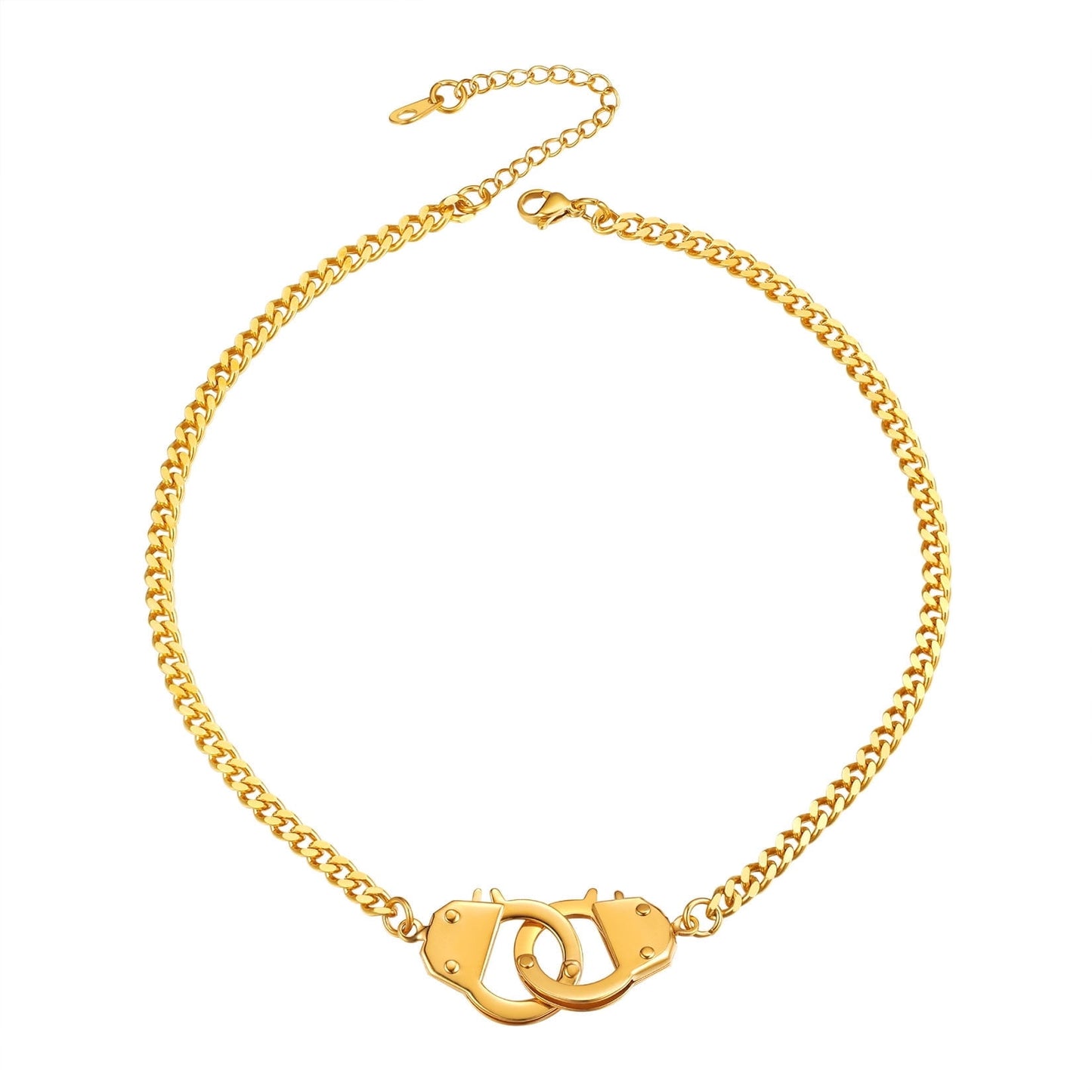 ChainsPro Punk Handcuff Steel Necklace for Men Women Partners in Crime Cuban Link Chain 14/18inch