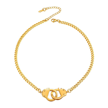 ChainsPro Punk Handcuff Steel Necklace for Men Women Partners in Crime Cuban Link Chain 14/18inch