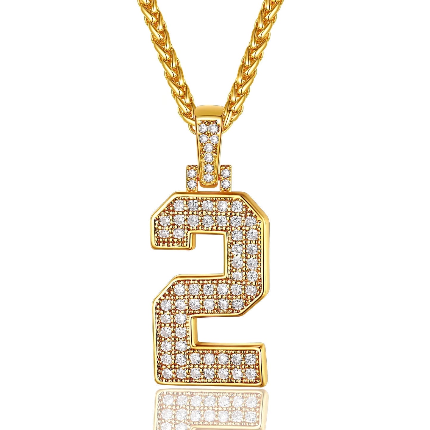 ChainsPro Men Cubic Zirconia 0-9 Number Pendant Lucky Jewelry Necklace Silver Color