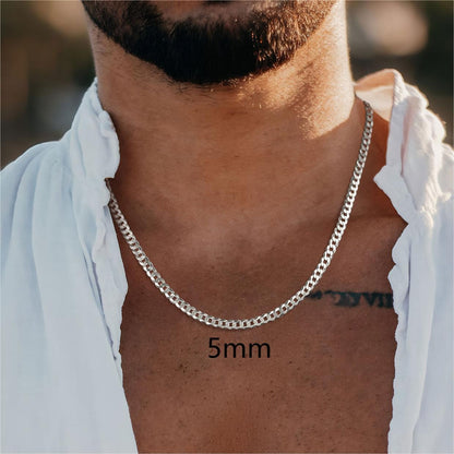 ChainsPro Solid 925 Sterling Silver Cuban Chain Women Men Necklace 3mm/5mm 14-28 Jewelry Gifts for Men/Women