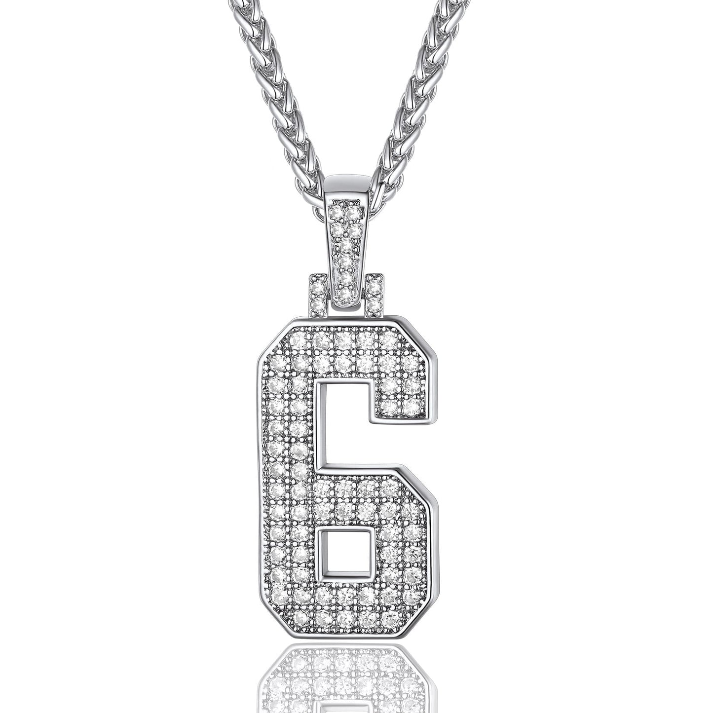 ChainsPro Men Cubic Zirconia 0-9 Number Pendant Lucky Jewelry Necklace Silver Color