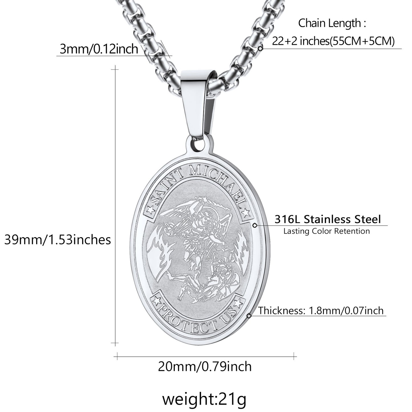 Men Necklace Saint Michael Pendant Full Prayer 316L Stainless Steel Medallion