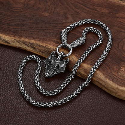 Men Chunky Viking Wolf Head Necklace, with 28inches Chain, Stainless Steel Norse Viking Jewelry