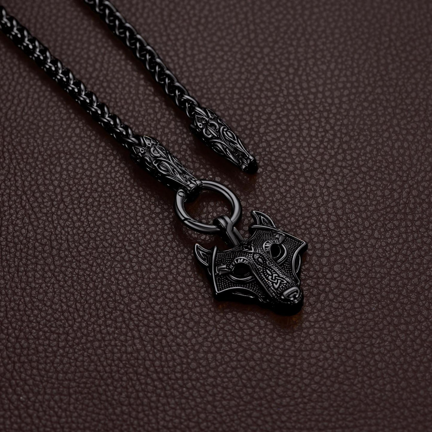 Men Chunky Viking Wolf Head Necklace, with 28inches Chain, Stainless Steel Norse Viking Jewelry