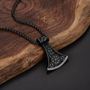 Solid Norse Axe Necklace Nordic Viking Jewelry with Chain Stainless Steel Black