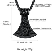 Load image into Gallery viewer, Solid Norse Axe Necklace Nordic Viking Jewelry with Chain Stainless Steel Black