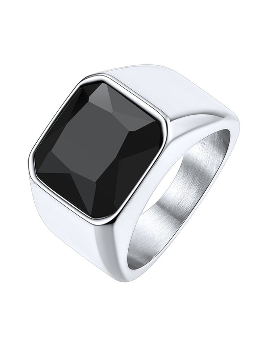 ChainsPro Bright Stone Vibrant Square Signet Rings for Men, Stainless Steel/Gold Plated/Black