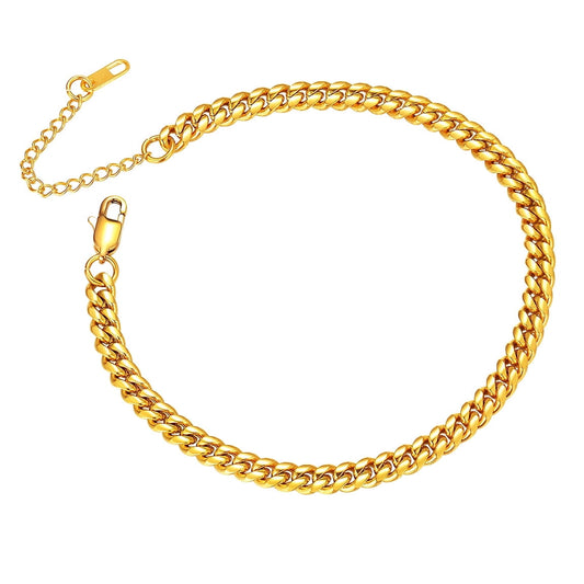 Gold Ankle Bracelets for Women Cuban Link Anklet Chain 18K Gold Plated Summer Bitch Jewelry