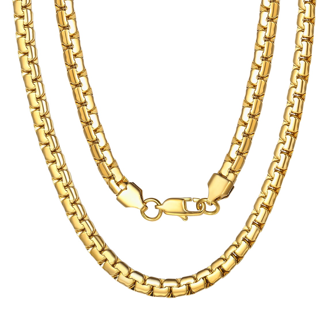 ChainsProMax Gold Flat Box Chain for Men Necklace Stainless Steel 18inch 6mm Hip Hop Jewelry