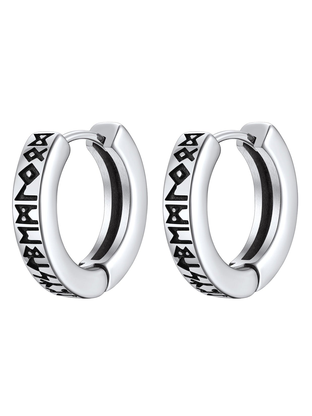 ChainsProMax Norse Viking Runes Hoop Earrings for Men Stainless Steel Huggie Hoop Earring Norse Mythology Jewelry Gifts