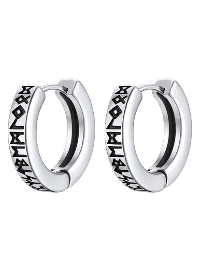 ChainsProMax Norse Viking Runes Hoop Earrings for Men Stainless Steel Huggie Hoop Earring Norse Mythology Jewelry Gifts