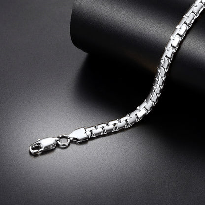 Stainless Steel Flat Box Chain Male Necklace 18 Inch 4/6mm Hip Hop Jewelry