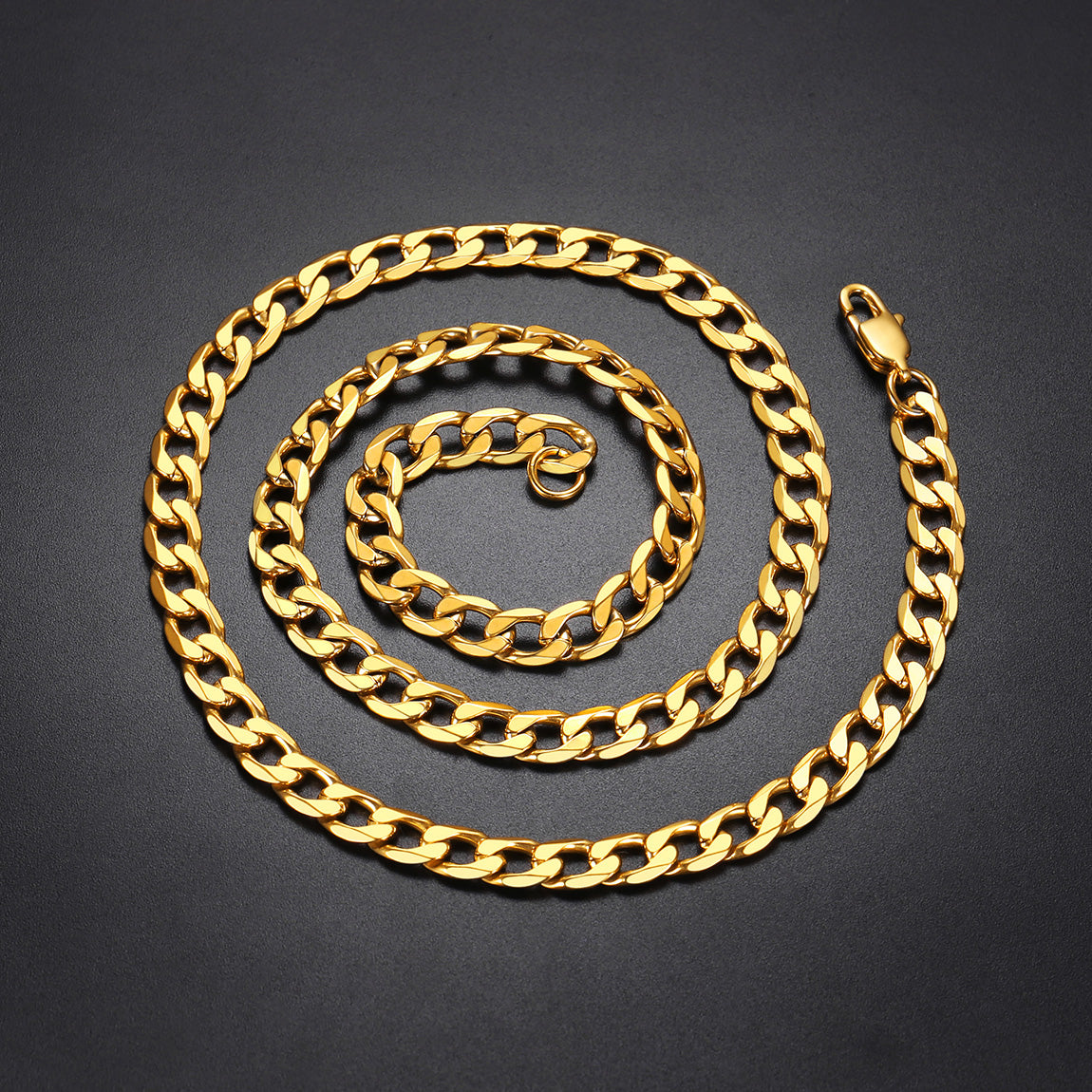 ChainsPro Mens Curb Chain Necklace 6MM Width Hip-Hop Cool Style 316L Stainless Steel Gold Plated