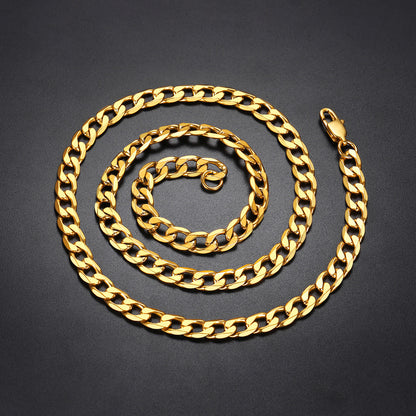 ChainsPro Mens Curb Chain Necklace 6MM Width Hip-Hop Cool Style 316L Stainless Steel Gold Plated