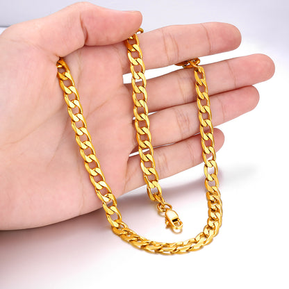 ChainsPro Mens Curb Chain Necklace 6MM Width Hip-Hop Cool Style 316L Stainless Steel Gold Plated